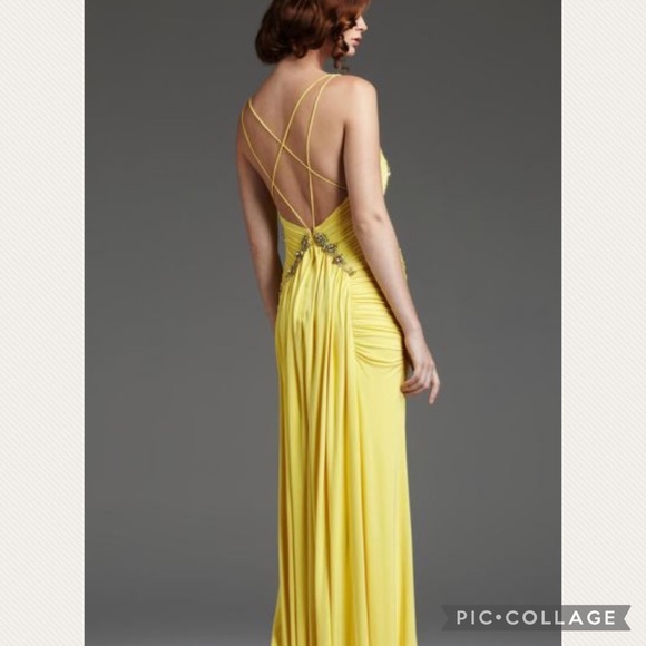 Mignon ruched full length beaded bodice back draped crisscross gown - Picture 2 of 8